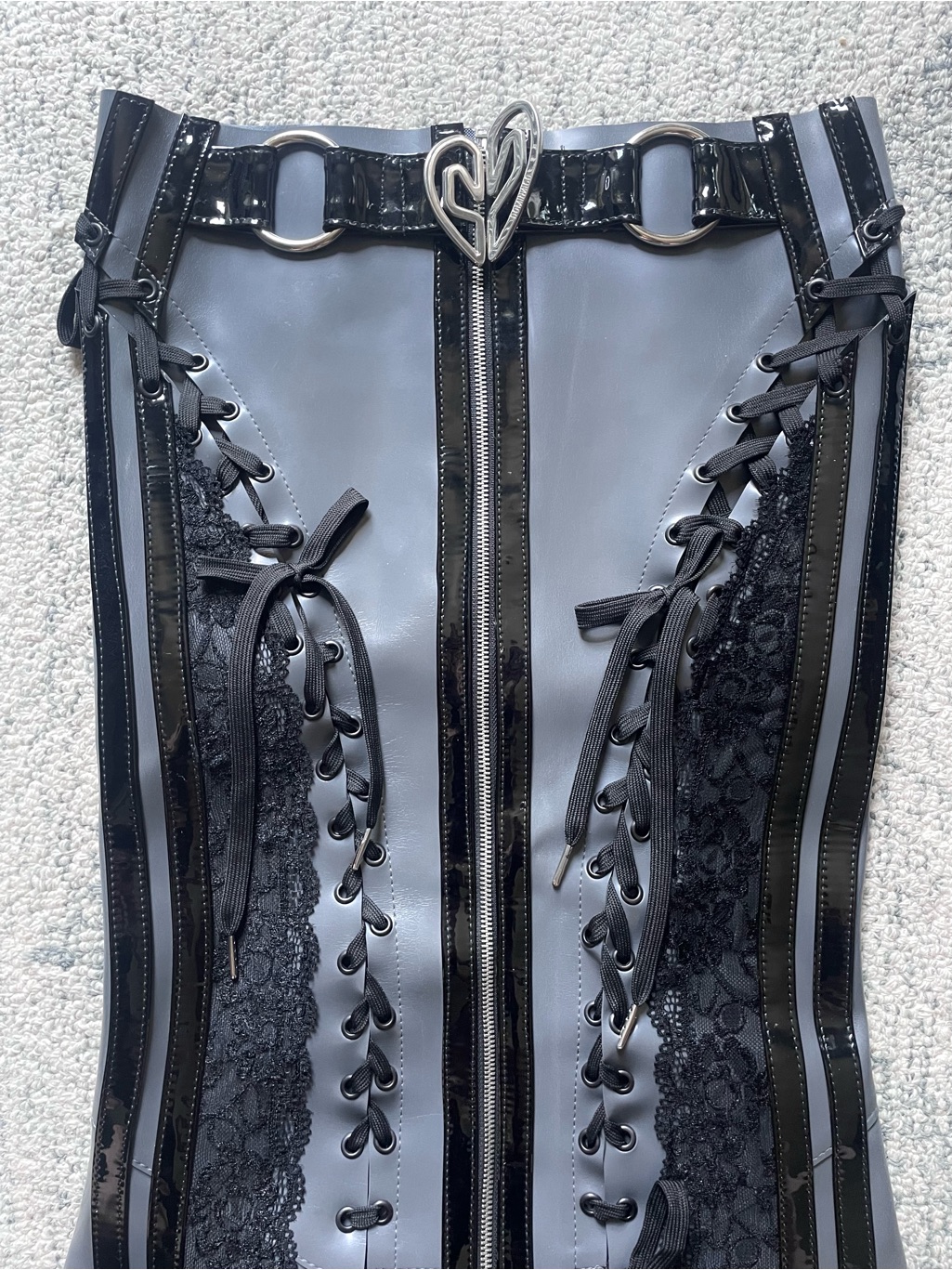 Rare Dominnico “Varsity Archive Skirt”Spanish Designer Runway Sample Vinyl Lace — image 5 of 8